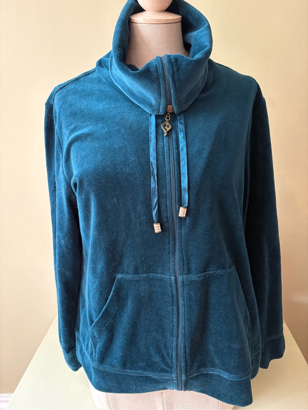 TanJay Velour Teal Zip-Up Teddy Jacket High Funnel Neck